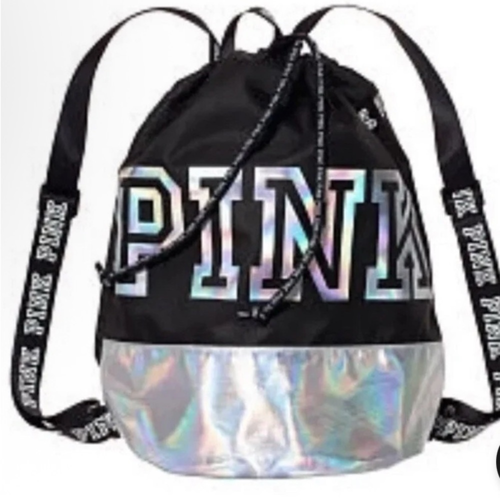 PINK Victoria's Secret Holographic Black Backpack